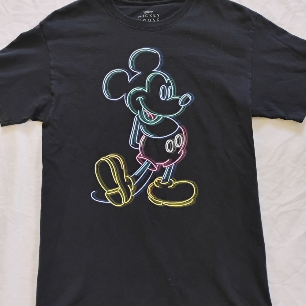 Disney Mickey Mouse Neon Outline T Shirt Size S Black Short Sleeve Tee